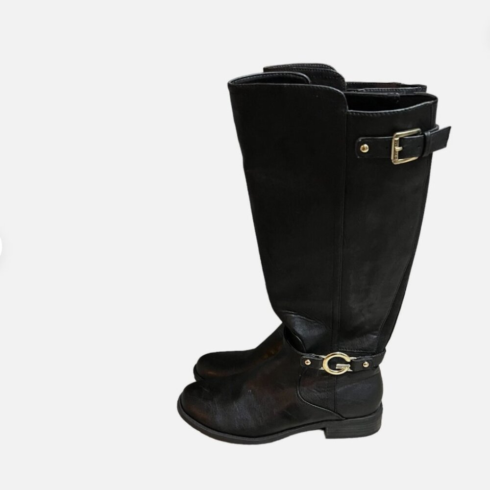 G By Guess Women's Hustle Hi-Calf Black Faux Leather Boots